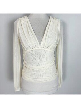 Women's Ivory Mesh Semi-Sheer Long Sleeve Top Lightweight Boho Hippie Size Small
